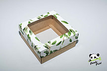 Коробка с прозрачным окном 220х220х100 Олива зеленая (крафт дно)