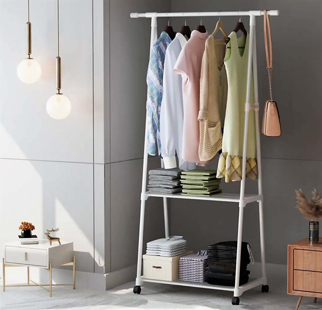 Вешалка передвижная напольная с полками Triangle clothes Rack 160х55х42 см. / Стойка для вещей, обуви на колес