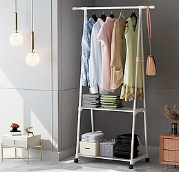 Вешалка передвижная напольная с полками Triangle clothes Rack 160х55х42 см. / Стойка для вещей, обуви на колес