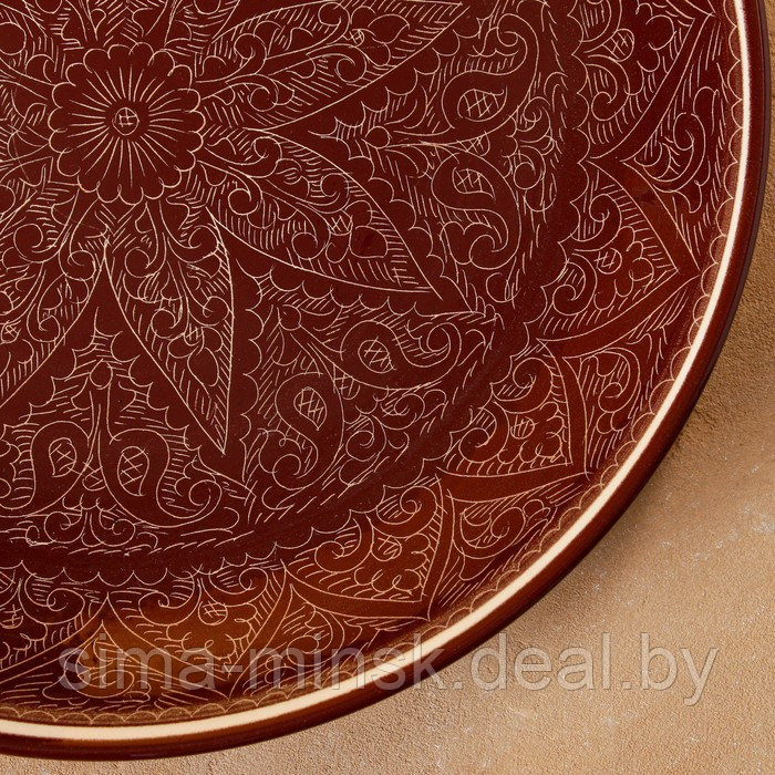 Ляган круглый, 31 см, риштанская роспись, коричневый - фото 3 - id-p224098008
