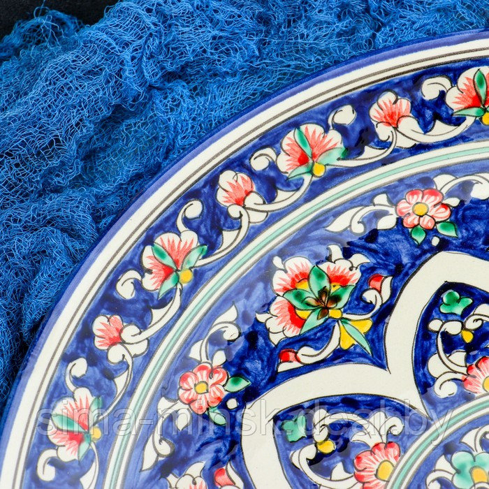 Ляган Риштанская Керамика "Цветы", 36 см, синий - фото 4 - id-p224098018