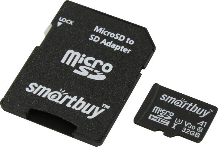 Карта памяти SmartBuy SB32GBSDU1A-AD microSDHC 32Gb UHS-I U3 A1 V30 + microSD-- SD Adapter - фото 1 - id-p224098691