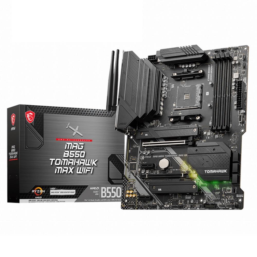 Материнская плата MSI MAG B550 TOMAHAWK MAX WIFI Soc-AM4 AMD B550 4xDDR4 ATX AC`97 8ch(7.1) 2.5Gg RAID+HDMI+DP - фото 1 - id-p224099070