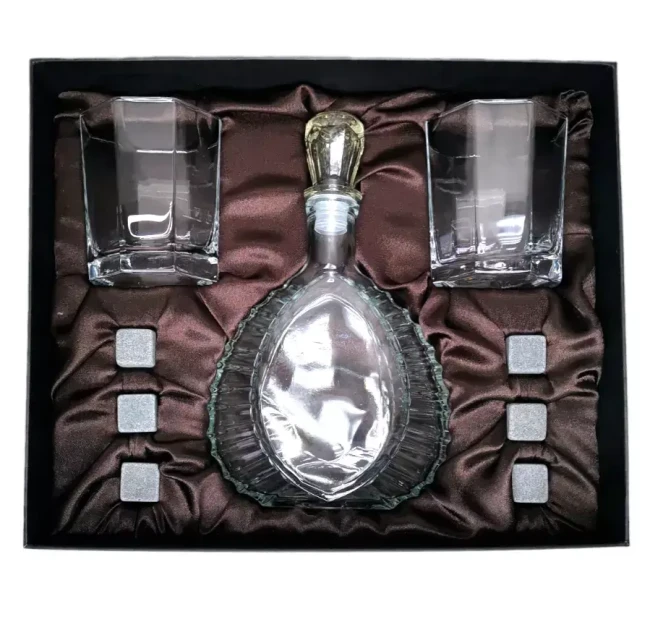 Подарочный набор для виски со штофом, 2 стакана, 6 камней AmiroTrend ABW-403 brown crystal - фото 1 - id-p224099142