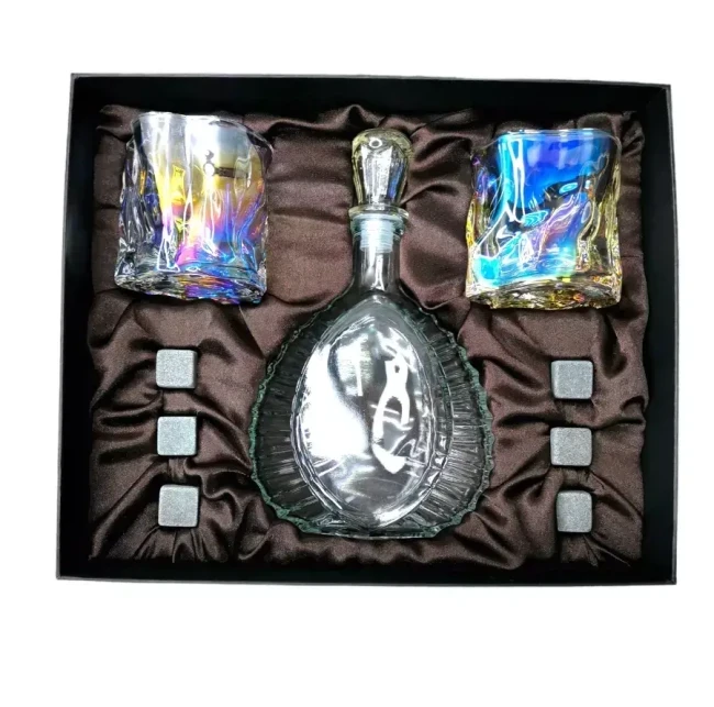 Подарочный набор для виски со штофом, 2 стакана, 6 камней AmiroTrend ABW-403 brown pearl - фото 1 - id-p224099143