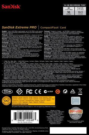Карта памяти SanDisk Extreme Pro CompactFlash 64GB (SDCFXPS-064G-X46) - фото 4 - id-p223905094