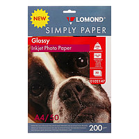Фотобумага для струйной печати А4, 50 листов LOMOND, 200 г/м2, односторонняя, глянцевая
