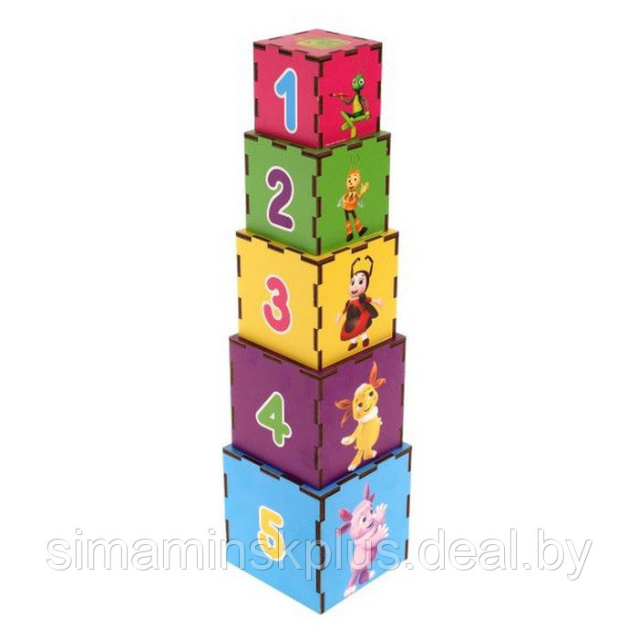Кубик-пирамидка Лунтик 5 кубиков в наборе, изучаем цвета и счет - фото 1 - id-p224099606