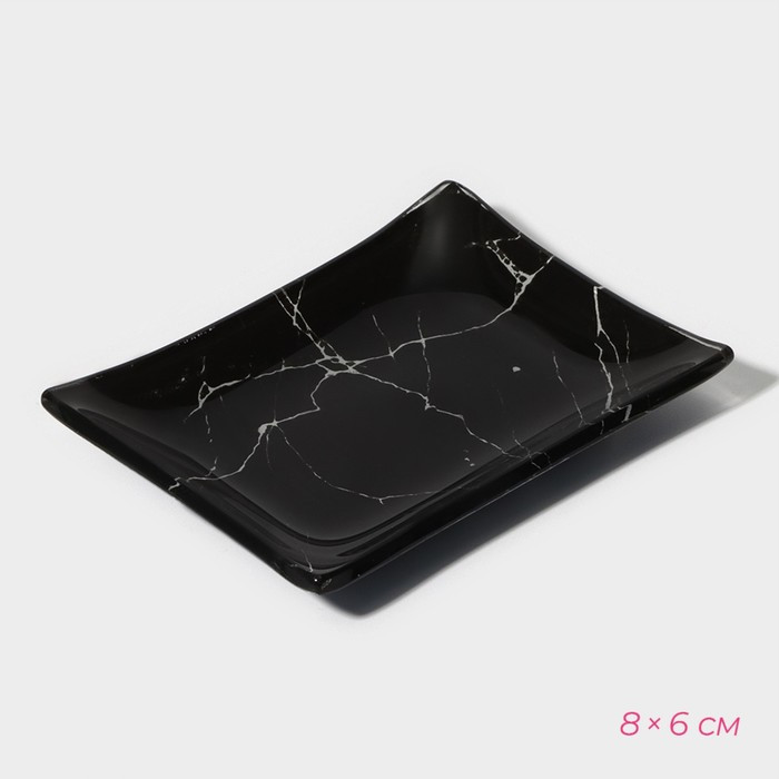 Набор для суши из стекла Доляна «Марбл чёрный», 3 предмета: соусники 8×2 см, 8×6 см, подставка 25×15 см - фото 4 - id-p224099976