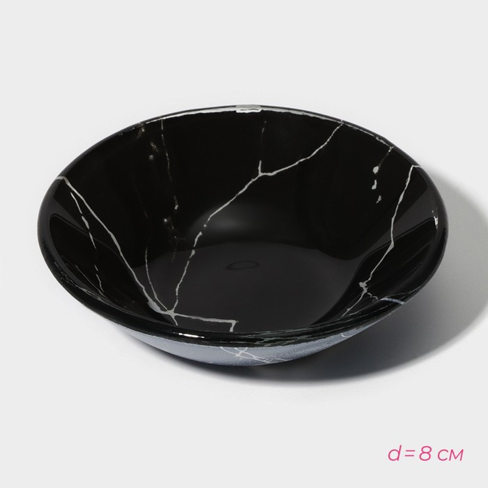 Набор для суши из стекла Доляна «Марбл чёрный», 3 предмета: соусники 8×2 см, 8×6 см, подставка 25×15 см - фото 5 - id-p224099976