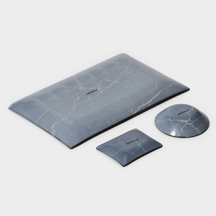 Набор для суши из стекла Доляна «Марбл чёрный», 3 предмета: соусники 8×2 см, 8×6 см, подставка 25×15 см - фото 6 - id-p224099976