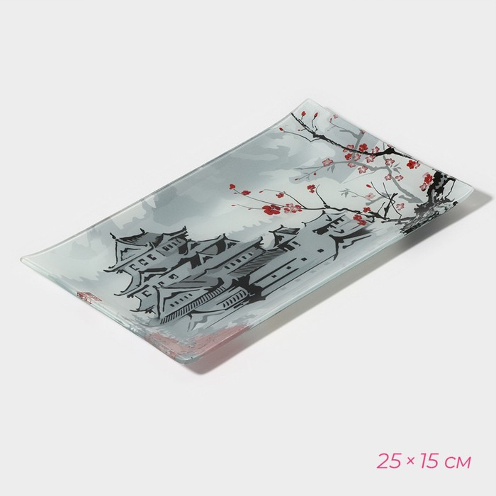 Набор для суши из стекла Доляна «Пагода», 3 предмета: соусники 8×2 см, 8×6 см, подставка 25×15 см - фото 4 - id-p224099979