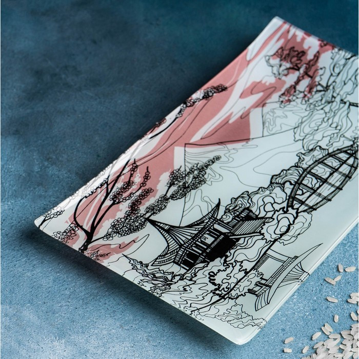 Набор для суши из стекла Доляна «Закат», 3 предмета: соусники 8×2 см, 8×6 см, подставка 25×15 см - фото 6 - id-p224099980