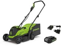 Газонокосилка аккумуляторная GREENWORKS GD24LM33K4, 33см, несамоходная, 4Ач [2516107ub]