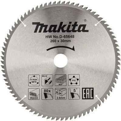 Пильный диск Makita D-65648, по алюминию, дереву, пластику, 260мм, 1.8мм, 30мм, 1шт - фото 1 - id-p223513026