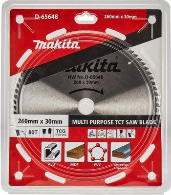 Пильный диск Makita D-65648, по алюминию, дереву, пластику, 260мм, 1.8мм, 30мм, 1шт - фото 2 - id-p223513026