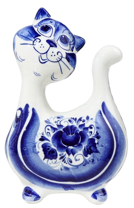 Сувенир фарфоровый «Кот Ватрушка» (гжель) высота 12 см, бело-синий - фото 3 - id-p203780041