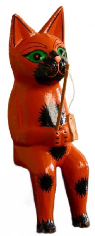 Сувенир интерьерный деревянный «Кот рыбак» высота 20 см, рыжий - фото 2 - id-p203780044