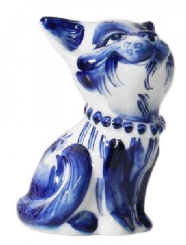 Сувенир фарфоровый «Кошка-барышня» (гжель) высота 9 см, бело-синий - фото 2 - id-p203780061