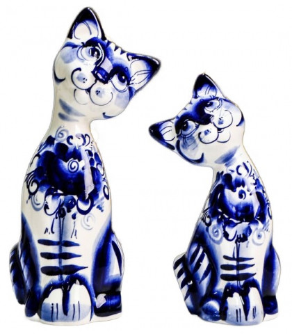 Сувенир фарфоровый «Пара: кот с кошкой. Счастье» (гжель) высота 16 и 20 см, бело-синие - фото 2 - id-p203780103