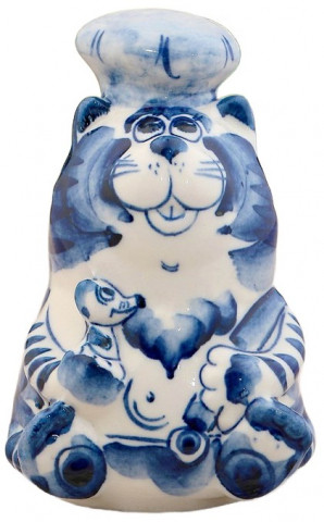 Сувенир фарфоровый «Кот повар» (гжель) высота 5 см, бело-синий - фото 2 - id-p203780112