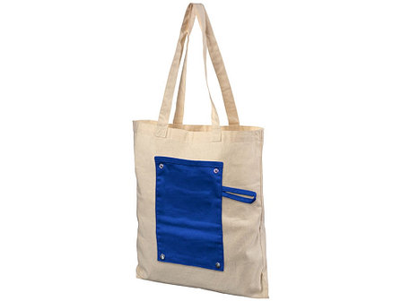 Хлопковая рулонная сумка-тоут на кнопках, натуральный/синий, фото 2