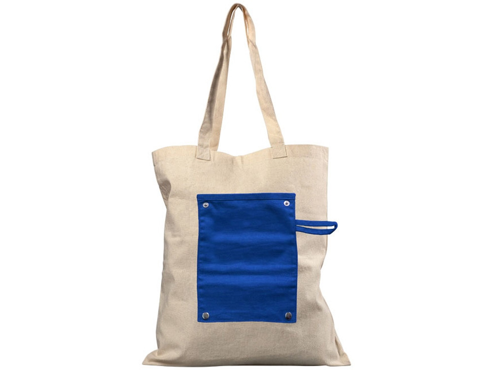 Хлопковая рулонная сумка-тоут на кнопках, натуральный/синий - фото 2 - id-p224102567
