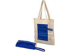 Хлопковая рулонная сумка-тоут на кнопках, натуральный/синий, фото 2