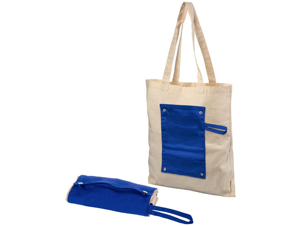 Хлопковая рулонная сумка-тоут на кнопках, натуральный/синий - фото 4 - id-p224102567