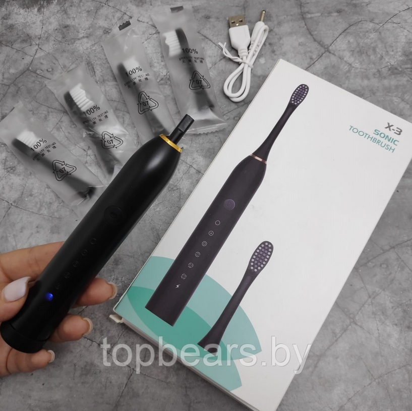 Электрическая зубная щетка Sonic toothbrush x-3 / Щетка с 4 насадками Белый - фото 8 - id-p220799852