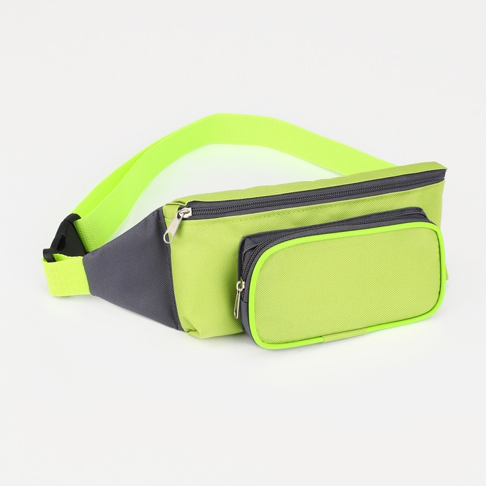 Поясная сумка на молнии, наружный карман, цвет зелёный/серый - фото 1 - id-p224105073