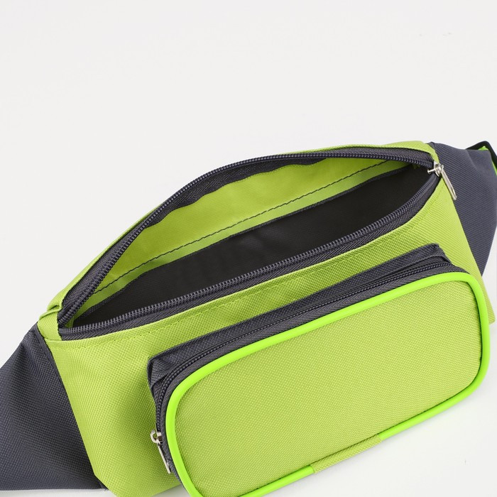 Поясная сумка на молнии, наружный карман, цвет зелёный/серый - фото 3 - id-p224105073