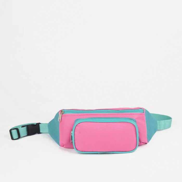 Поясная сумка на молнии, наружный карман, цвет розовый/бирюзовый - фото 1 - id-p224105205