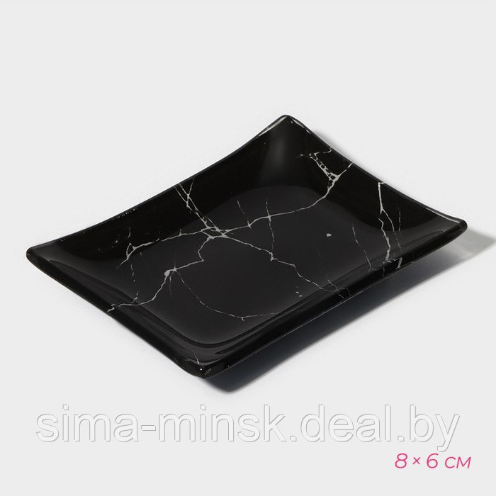 Набор для суши из стекла Доляна «Марбл чёрный», 3 предмета: соусники 8×2 см, 8×6 см, подставка 25×15 см - фото 4 - id-p224106000