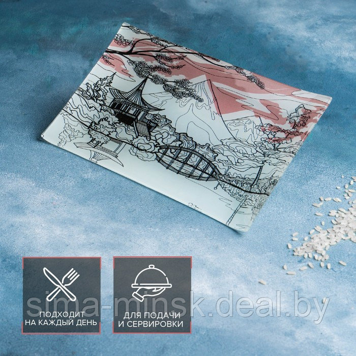 Набор для суши из стекла Доляна «Закат», 3 предмета: соусники 8×2 см, 8×6 см, подставка 25×15 см - фото 4 - id-p224106294