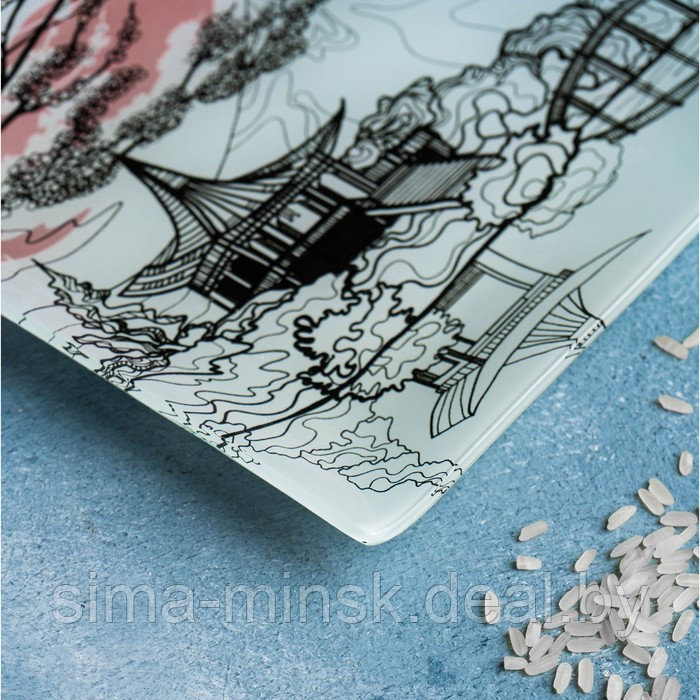 Набор для суши из стекла Доляна «Закат», 3 предмета: соусники 8×2 см, 8×6 см, подставка 25×15 см - фото 5 - id-p224106294