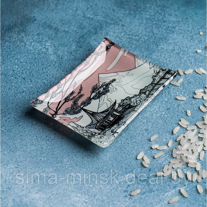 Набор для суши из стекла Доляна «Закат», 3 предмета: соусники 8×2 см, 8×6 см, подставка 25×15 см - фото 8 - id-p224106294