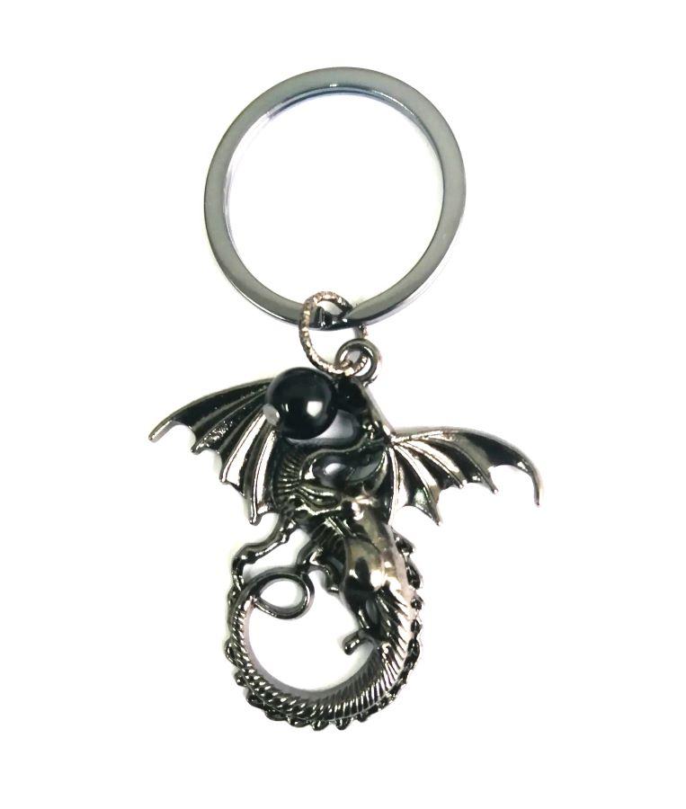 Брелок для ключей "Дракон" с чёрным Агатом - удача, сила и защита