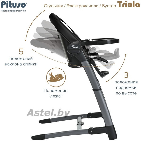 Стульчик для кормления Pituso Triola SG116 рама черная, black / черный - фото 5 - id-p224137131