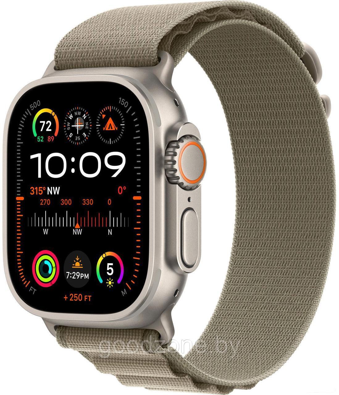 Умные часы Apple Watch Ultra 2 LTE 49 мм (титановый корпус, титановый/оливковый, текстильный ремешок размера