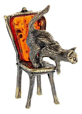 Фигурка сувенирная «Кошка» BronzaMania «Кошка на стуле» (с полудрагоценным камнем) - фото 1 - id-p203780954