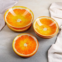 Набор тарелок стеклянных Доляна «Сочный апельсин», 19 предметов: 6 десертных тарелок, 6 обеденных тарелок, 6