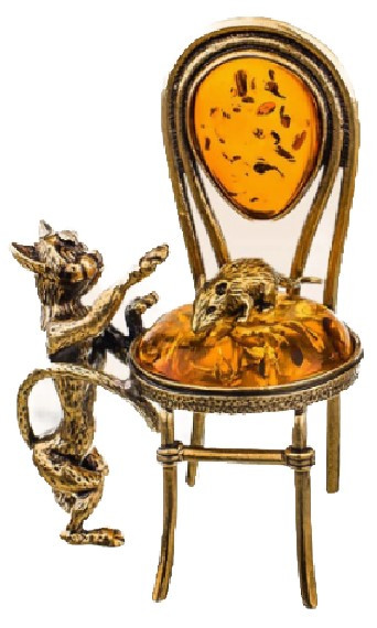 Фигурка сувенирная «Кот» BronzaMania «Кот и мышка на стуле» (с янтарем) - фото 3 - id-p203780908