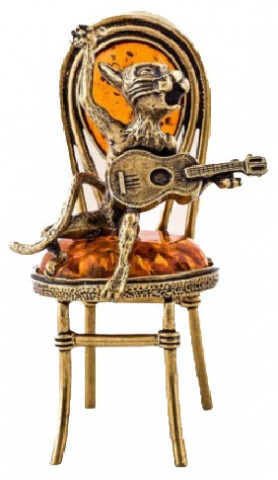 Фигурка сувенирная «Кот» BronzaMania «Кот Певец с гитарой на стуле» (с янтарем) - фото 1 - id-p203780922