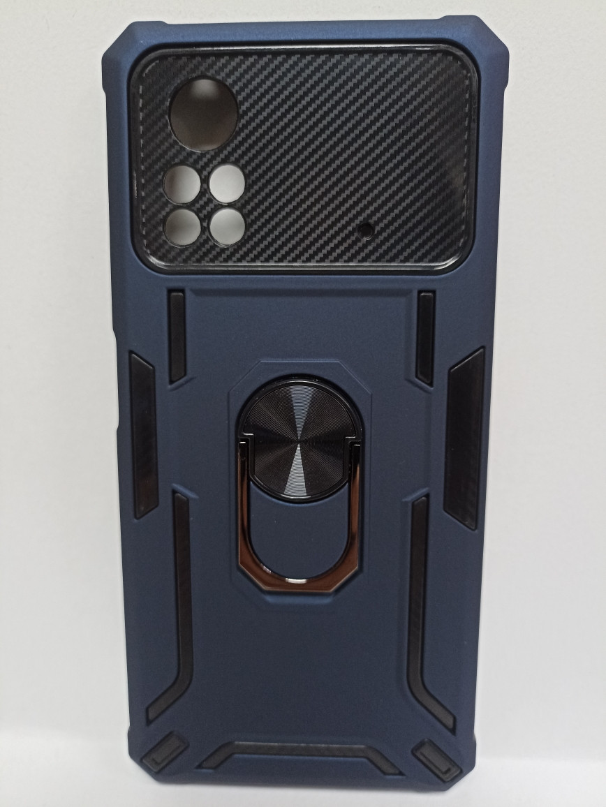 Чехол Poco X4 Pro 5G бронированный с кольцом подставкой синий - фото 1 - id-p224142983