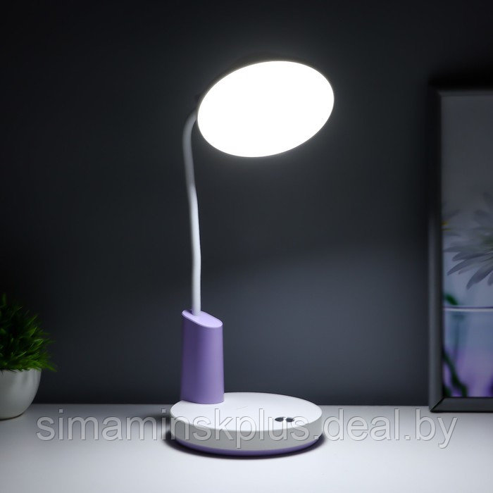 Настольная лампа "Гард" LED, от USB/АКБ 7 Вт сенсор 3000-6000 К белый-фиолетовый 13х12х37 см RISALUX - фото 2 - id-p224143998