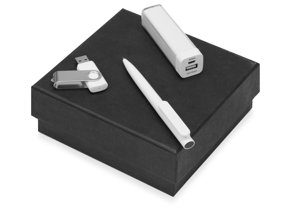 Подарочный набор On-the-go с флешкой, ручкой и зарядным устройством, белый - фото 1 - id-p224145002