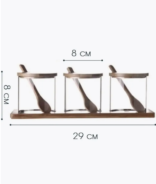 Эконабор стеклянных контейнеров на деревянной подставке с ложками 3 в 1 Идеальный дом / Натуральный набор с - фото 4 - id-p224145347