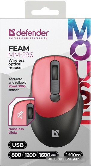 Мышь Defender Feam MM-296 (черный/красный) - фото 3 - id-p224153604