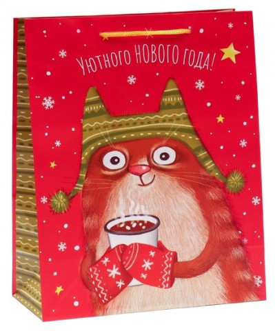 Пакет подарочный бумажный «Рыжий кот» 26*32*12 см - фото 1 - id-p204029565